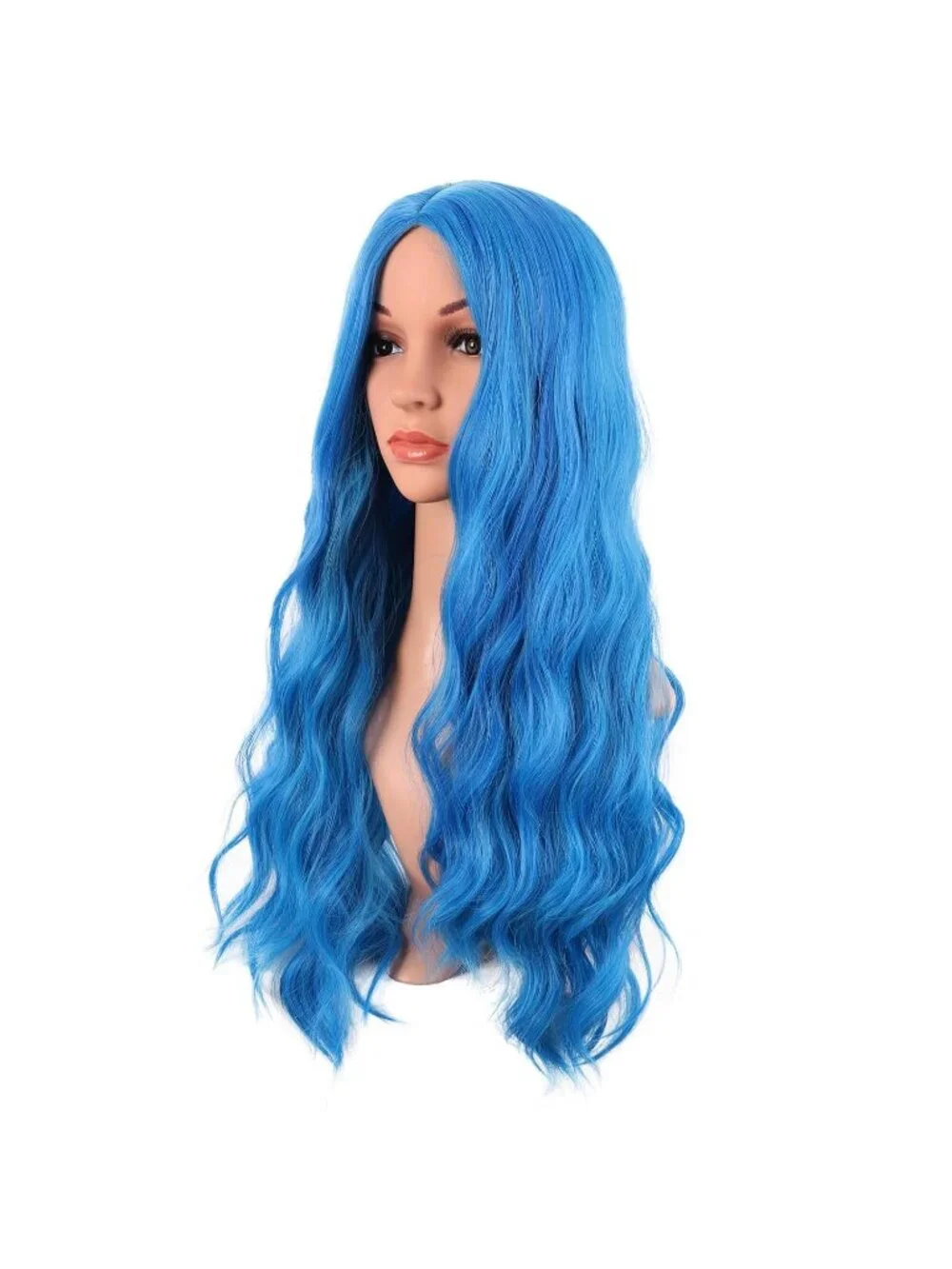 Women's Mixed Light Blue 28 Inch Synthetic Long Middle Part Curly Cosplay Wigs